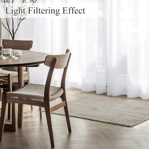 NICETOWN 2 Panels Non-See-Through Privacy Sheer Curtains 102 Inches Long, Light Filtering Rod Pocket Window Treatment Luxury Drapes for Living Room, Dining Room, Pure White, W52 x L102 in - Thumbnail 5