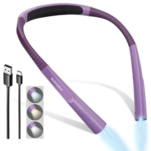 Glocusent Upgraded LED Neck Reading Light, Book Light for Reading in Bed, 30-min Timer, 3 Colors & 3 Brightness Adjustable, Rechargeable & Long Lasting, Perfect for Reading, Knitting - Image 1