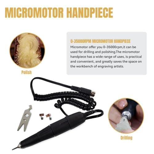 Katway Air-Free Pneumatic Impact Engraving Machine - Pneumatic Hand-Piece Engraver for Jewelry Making with Built-in Air Compressor AT02 (Black) - Thumbnail 5
