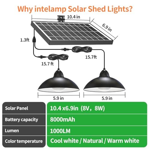 intelamp Solar Shed Light Indoor Outdoor, Dual Lamp for Barn, Gazebo, Shop - Thumbnail 3