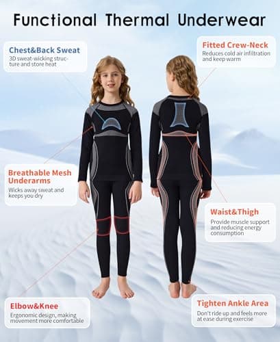 beautyin Warmth Kids Thermal Underwear Set Ski Long Underwear Johns for Cold Weather Black/Grey - Thumbnail 3