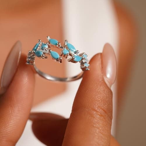 MIFYNN Western Turquoise Rings for Women Silver Non Tarnish Dainty Cute Adjustable Open Leaf Thumb Ring Bohemian Country Jewelry Gift - Thumbnail 2