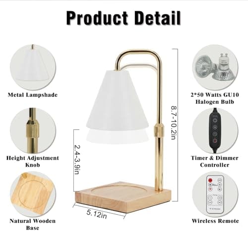 BJFFN Candle Warmer Lamp with Timer and Wireless Remote Control - Birthday Gifts for Women, House Warming Gifts New Home Decor, Wax Melt Warmer for Jar Candles with 2 Bulbs - White C - Thumbnail 2