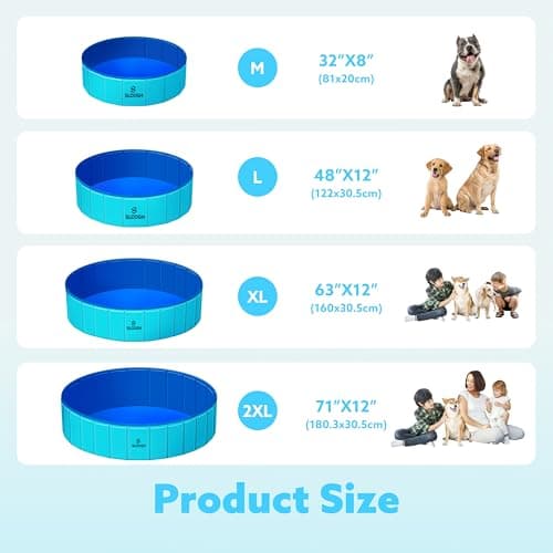 SLOOSH Foldable Dog Kiddie Pool - Portable Hard Plastic Doggie Swimming Pool, Anti-Slip Collapsible Pets Bath Tub Suitable for Kids Toddler Indoor Outdoor Backyard Use (Blue, 71" x 12") - Thumbnail 6