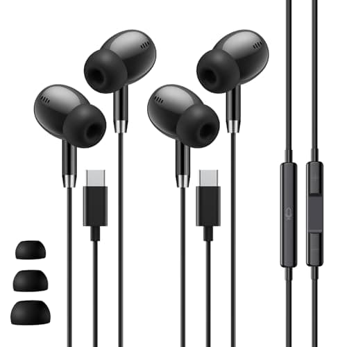 USB C Headphones for Samsung S26 Ultra S25, Wired Earbuds USB C, USBC Headphones [Clear Microphone] Noise Cancelling HiFi Ear Buds Pods for iPhone 17 16 15, Android/School/Travel [Black] 2 Pack - Image 1