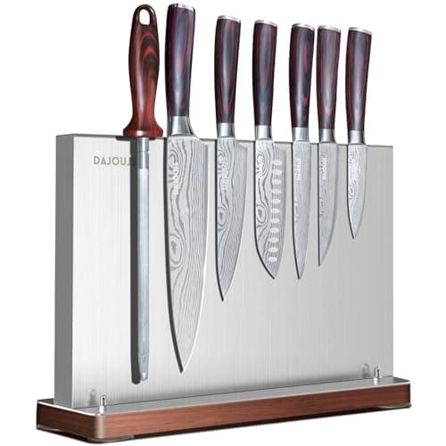DAJOUJS 8-Pieces Kitchen Knife Set - High Carbon Stainless Steel Magnetic Knife Block Set with Sharpener Sharp Knives Set for Cooking with Ergonomic Handle - Image 1