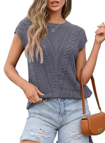 Dokotoo Women’s Sweater Vest Knit Grey Summer Tops Sleeveless Tank Top Crew Neck Casual Dress Pullover Sweaters Cropped Shirts Loose Fit Spring Clothing Outfits Trendy 2025 Size Small - Image 1