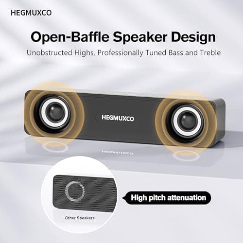 Compact PC Speakers for Desktop - 10W Wired Stereo Speaker with Volume Control Knob, USB Powered, 3.5mm Audio Input, Laptop Expertly Tuned Computer Soundbar with Deep Bass for Office, Home, and Gaming - Thumbnail 4