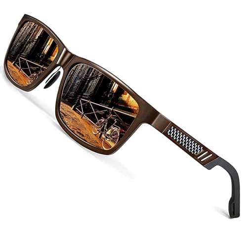 ROCKNIGHT Driving Polarized Shades for Men Full Frame Brown Sunglasses Lightweight Metal Frame Sunglasses - Image 1