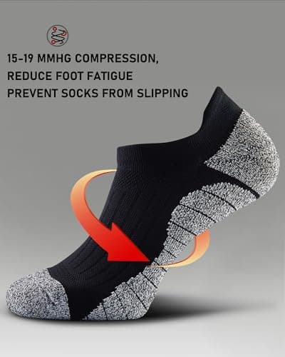 SITOISBE Men's No Show Compression Athletic Socks, Cushioned for Running Hiking, X-Large, Black-4 & White-4 (8 Pairs) - Thumbnail 4