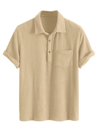 ZAFUL Men Short Sleeve Shirt Solid Color Texture Button Up Corduroy Shirt Yellow M - Image 1