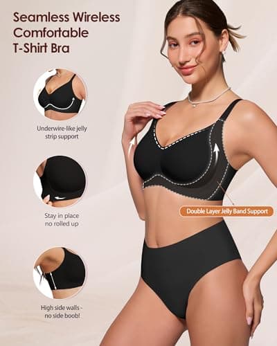 As Fairy Bras for Women Wireless Wirefree Jelly No Underwire Full Coverage Seamless Comfortable Breathable Bra(Pure Black 36DD) - Thumbnail 3