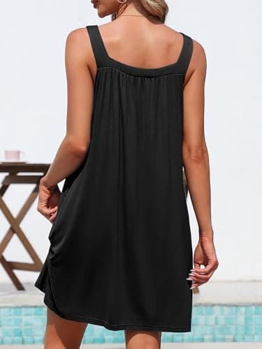 Charmo Bathing Suit Cover up for Womens Beach Cover Ups Ruched Swimsuit Coverups Sleeveless Bikini Coverups Swimwear Loose Casual Night Dress Black S - Thumbnail 5