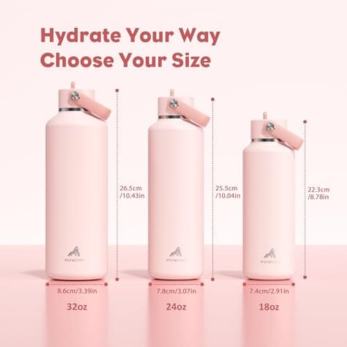 POWCAN 18 oz Water Bottle Insulated: Leakproof, Cold for 24H, CupHodler Friendly, Lid with Straw and Handle, Lightweight, Stainless Steel Water Bottle Kids for Camping, Gift for Girls (Cotton Candy) - Thumbnail 6