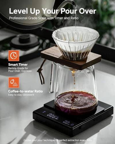 MUVNA Rechargeable Coffee Scale with Timer - Large Digital Pour-Over Scale, 2kg/0.1g Precision for Espresso Weight, Drip, Auto Tare, Brew Ratio, 3 Modes, 1500mAh for Long Standby, Black - Thumbnail 2