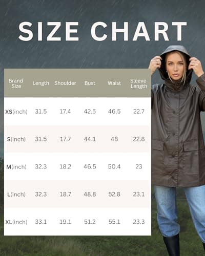 Women's Waterproof Raincoat Jacket with Hood - Lightweight, Stylish Windbreaker with Snap Buttons & Metal Detail - Waterproof Rain Gear for Women, Light Rain Poncho for Outdoor, Daily Wear(Brown)-L - Thumbnail 6