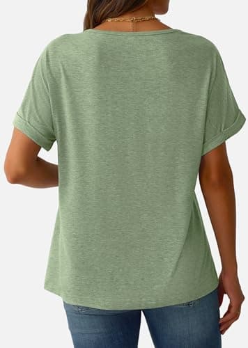 GKBK Womens Short Sleeve T Shirts V Neck Loose Fit Shirts Summer Casual Basic Tee Tops LightGreen S - Thumbnail 4