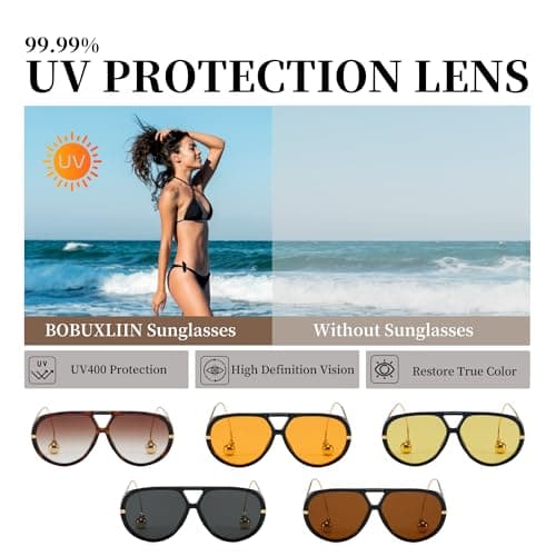 BOBUXLIIN Oversized Womens Aviator Sunglasses Retro Big Large Sunglasses for Women UV Protection Trendy Ladies Shades 2025 - Thumbnail 4