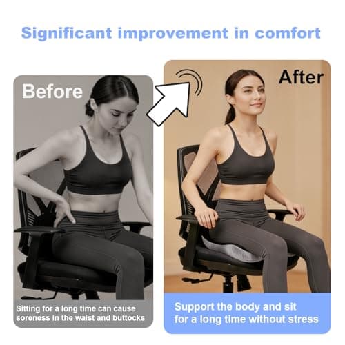 kowptyy Trucker seat Cushions for Long Sitting, Office Chair Seat Cushions for Office Chair with L-Shaped Ergonomic Design, Memory Foam Chair Cushion for Long Sitting Office Worker(Black Gray) - Thumbnail 5