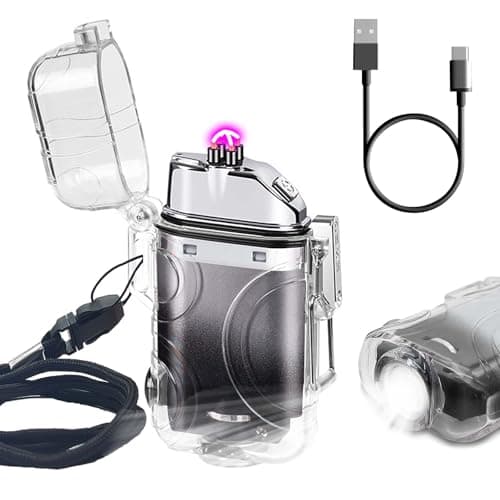 SKRFIRE Electric Lighter Transparent Waterproof Lighter Dual Arc Lighter with LED Flashlight,Windproof Lighter Rechargeable USB Lighter Flameless Plasma Lighter for Camping Hiking(ClearSilverBlack) - Image 1