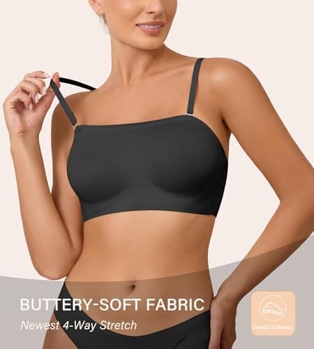 DEANGELMON Strapless Bra for Women Non-Slip Silicone Bandeau Bra Wireless Clear Straps Comfy Tube Top Bralette Black(1P1,XL) - Thumbnail 4