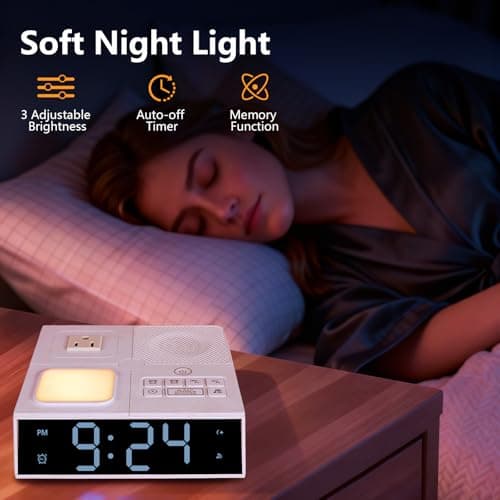 White Noise Sound Machine with Dual Alarm Clock - Soft Night Light 41 Non Looping Sounds USB Port Charger 3 Timers Memory Function 31 Adjustable Volume Sleep Sound Machine for Adult & Home Bedroom - Thumbnail 5