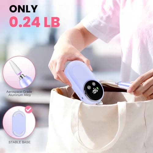 FLORAVIC Professional Nail Drill, 50000RPM High-Performance Rechargeable Electric Nail File for Fast Acrylic/Gel Removal & Shaping, E File with Bits & Anti-Slip Pad for Home & Salon Use, Perfect Gift - Thumbnail 6