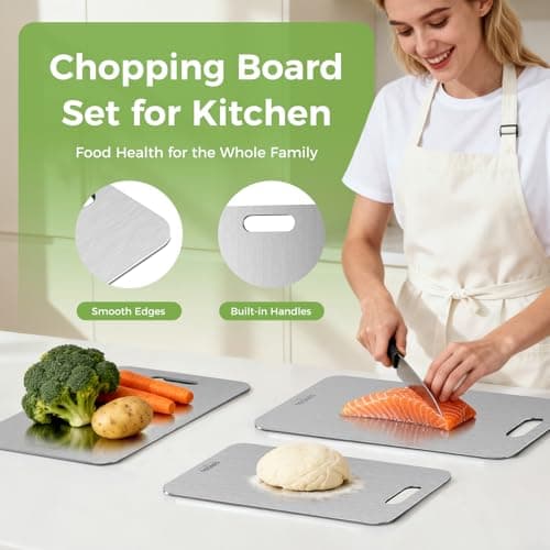 Titanium Cutting Board Set of 3, Titanium Cutting Boards for Kitchen, 100% Double-Sided Titanium Cutting Boards, Separate Raw and Cooked Food Areas, Non-Toxic, Dishwasher Safe (S+ M + L) - Thumbnail 5
