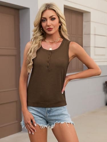 Chulianyouhuo Wool Blend Summer Sweater Women Sleeveless Casual Scoop Neck Tank Tops Fitted Button Down Business Shirt - Thumbnail 3