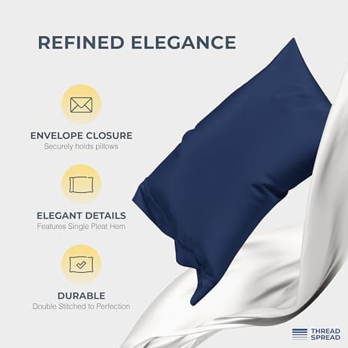 THREAD SPREAD 100% Egyptian Cotton Sheets California King Size - 1500 Series Cal King Sheets Egyptian Cotton (4 PC, Navy Blue), Silky Soft, Sateen Weave, Cooling & Breathable, 17" Deep Pocket Bed Set - Thumbnail 4