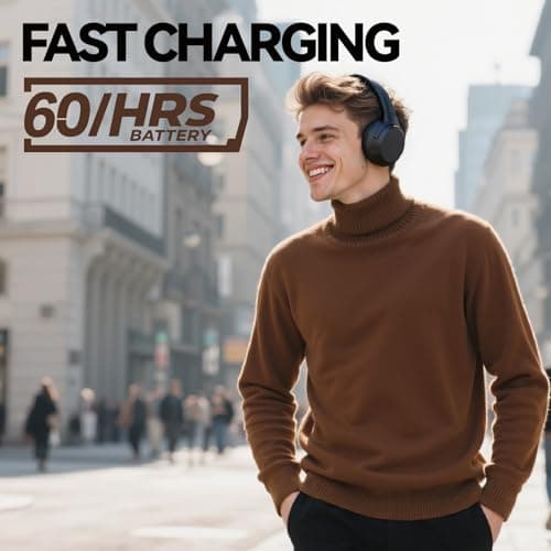 SunoFi Hybrid Active Noise Cancelling Headphones, Wireless Over Ear Bluetooth Headphones with Mic, 60H Playtime, Hi-Res Audio, Deep Bass, Foldable Comfort Fit Ear Cups for Travel, Office, Home (Black) - Thumbnail 2