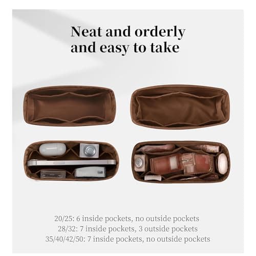 Women's Purse Organizer Insert - Satin & Lightweight Fabric with Inside Pockets, Portable for Commute, Travel, Shopping, and Evening, Multicolor Options, Fits for Kelly 28(Gold, KL28 Sellier) - Thumbnail 3