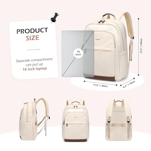 GOLF QUALITY Laptop Backpack for Women Travel Carry On Bag Weekender Business Multilayer Personal Item Backpack,16 Inch,WApricot - Thumbnail 6