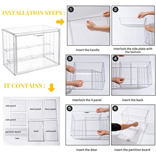 Attelite Clear Acrylic Display Case,3 Tier Display Shelf with 2 Movable Plate, Stackable Protection Showcase for Action Figures, Display Storage Box Countertop with Magnetic Door - Thumbnail 6