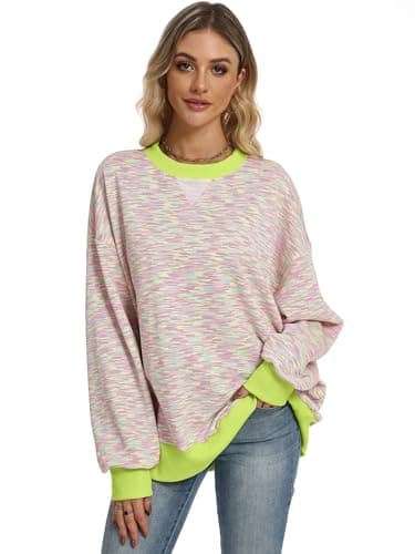 ANRABESS Women’s Striped Oversized Sweatshirts Crew Neck Long Sleeve Shirts Soft Color Block Pullover Top Fashion Clothing Medium - Thumbnail 5