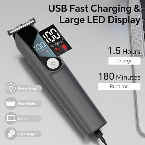 Beard Trimmer for Men 5 in 1 Electric Razor for Nose, Body, Face and Mustache Grooming Kit Cordless Hair Clipper Trimmer with Smart Charge Technology - Thumbnail 5
