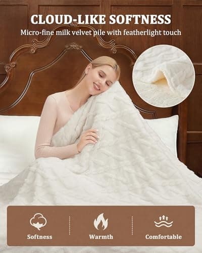 CAROMIO Electric Blanket Twin Size - Thick Tufted Sherpa Heated Blanket Twin with 10 Heating Levels and 10 Time Settings, ETL Certified Machine Washable Fast Heating Blanket Twin 62"×84", White - Thumbnail 6