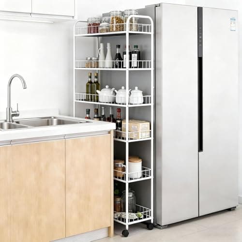 Seadasyoon 10in 6 Tier Slim Storage Cart with Wheels, Narrow Space Rolling Shelving Unit, Metal Wire Mobile Organizer Rack for Kitchen Bathroom Office Laundry - Thumbnail 2