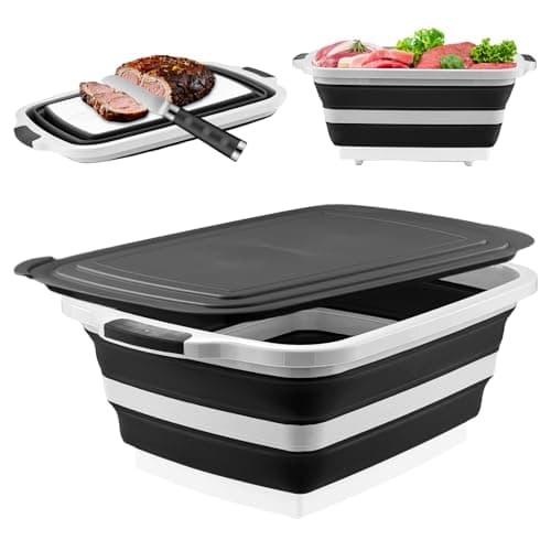 Collapsible Cutting Board with BBQ Prep Tub and Lid, Foldable Food Prep Container for Meal Prep, Marinating, Food Storage, Grilling, Camping and Outdoor Cooking, Dishwasher Safe, Black XX-Large - Image 1