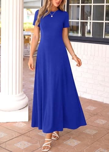 KIRUNDO Wedding Guest Dresses for Women 2026 Spring Summer Short Sleeve Pleated Long Flowy A Line Formal Maxi Dress Pockets(Royal Blue, Small) - Thumbnail 4