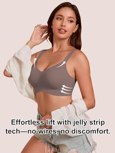 COCOMARTS Jelly Bras for Women No Underwire Full Coverage Push Up Bra Wireless Seamless Bra Comfortable Tshirt Bralettes Coffee Small - Thumbnail 6