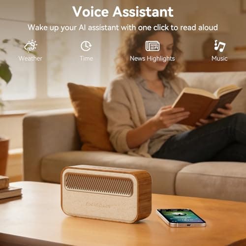 KUANGXIANG Bluetooth Speaker 45W(Peak) Wireless Portable Speaker with Bass, TWS Pairing, AUX, TF Card, Voice Assistant, Loud Wireless Wood Speakers, Retro Speaker for Home Party, Outdoor Camping - Thumbnail 5