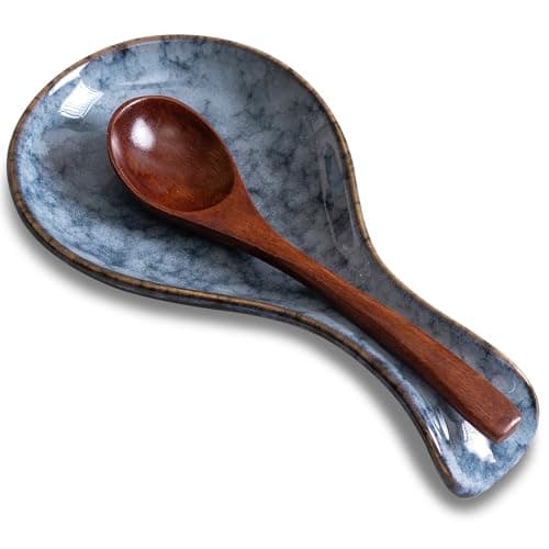 Ceramic Spoon Rest for Stove Top, 8 In Large Spoon Holder for Kitchen Counter, Porcelain Utensil Rest, Housewarming Thankgiving Christmas Gift, Dishwasher Safe Heat-Resistant, Marble Gray(1 PC) - Thumbnail 2