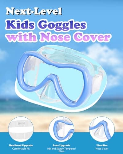 Aegend Kids Swim Mask Goggle, Swimming Goggles with Nose Cover Tempered Glass 180° HD Wide View - Thumbnail 4