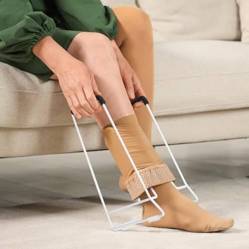 Compression Sock Aid Device – Stocking Donner for Seniors, Adaptive Sock Putting-On Tool, Medium Calf (<18”), Compatible for JOBST, SB SOX, CHARMKING, White - Thumbnail 2