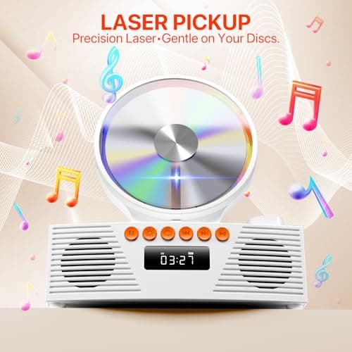 Retro Portable CD Player for Home Decor, CD Player with Speakers, Bluetooth/Battery/Remote, Desktop Vintage CD Players for Kids to Seniors, Combo with Radio/USB Driver/Stereo Sound/AUX/Timer - Thumbnail 4
