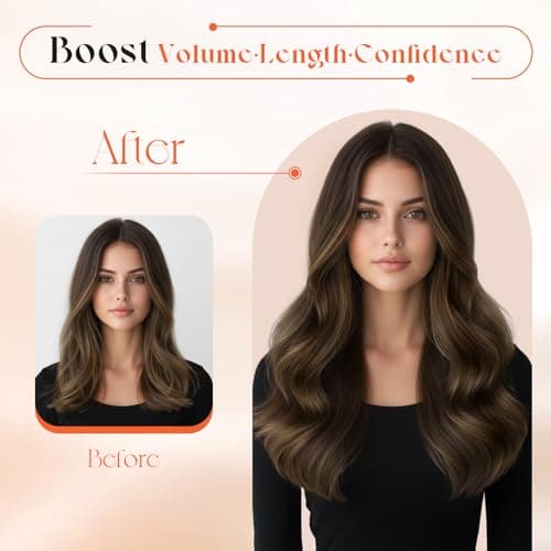 Sunny Hair Clip in Hair Extensions Real Human Hair 20 Inch 120g Remy Hair Clip in Extensions for Women Human Hair Extensions Dark Brown Balayage Light Brown - Thumbnail 5