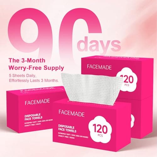 FACEMADE 480 Count (4 Packs) Disposable Face Towels, 100% USDA Biobased Face Towelettes Disposable, Ultra-Soft Facial Towels for Sensitive Skin, Perfect for Cleaning and Makeup Remover - Thumbnail 5