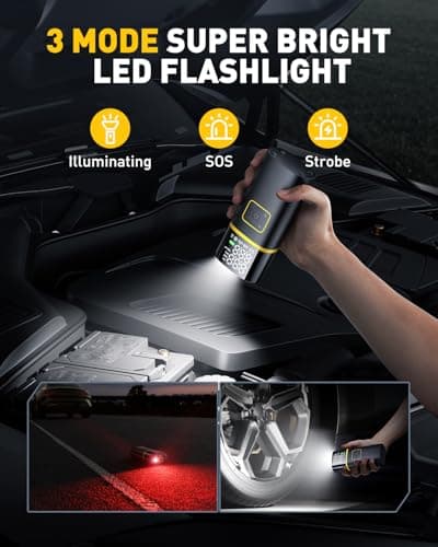 AUXITO Tire Inflator Portable Air Compressor - 150PSI Bike Pump 1Min Fast Inflate with Tire Pressure Gauge, 5200 mAh, LED Light, Car Accessories Air Pump for Auto, Moto, Bike Car Gifts for Men - Thumbnail 6