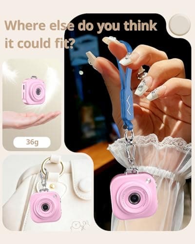 W & O Mini Keychain Digital Camera,1080p Mini Camera Charms with 32GB Card,Small Cameras for Photography with Long Battery Life,Pocket-Size Keychain Camera with Chain for Vlog, Party,Travel (Pink) - Thumbnail 5